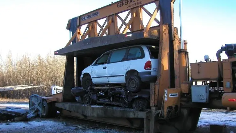 Car crushing project in village