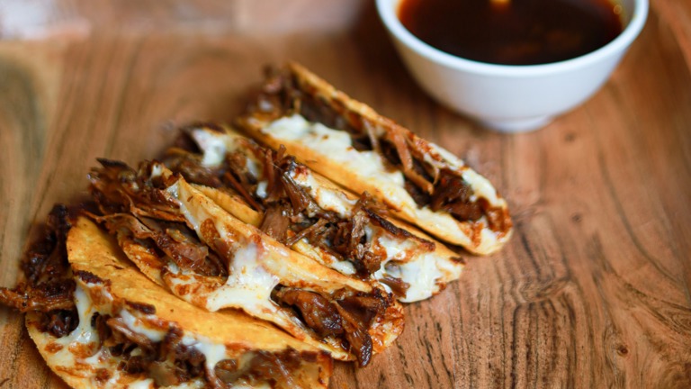 Quesabirrias with broth.