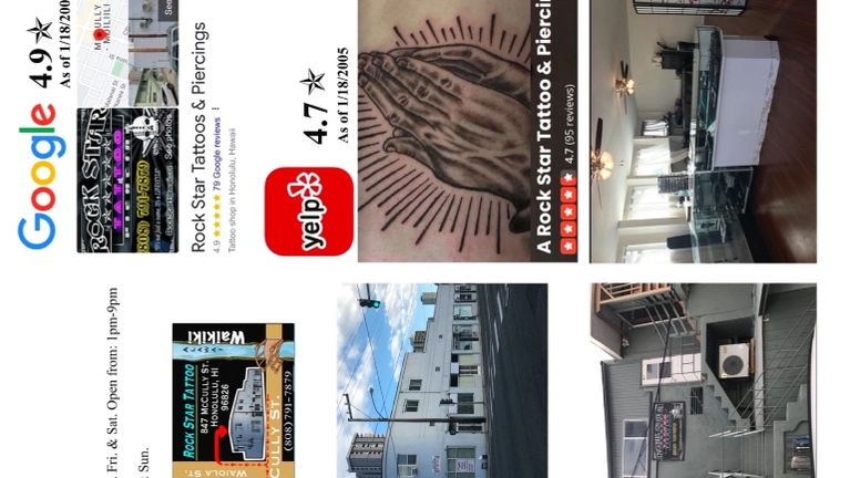 Outside of building and Yelp/Google rating