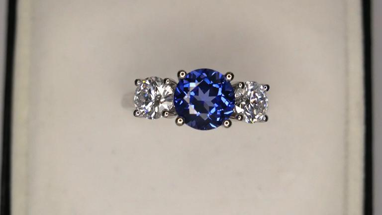 Our product set in jewelry. Sapphire and diamond