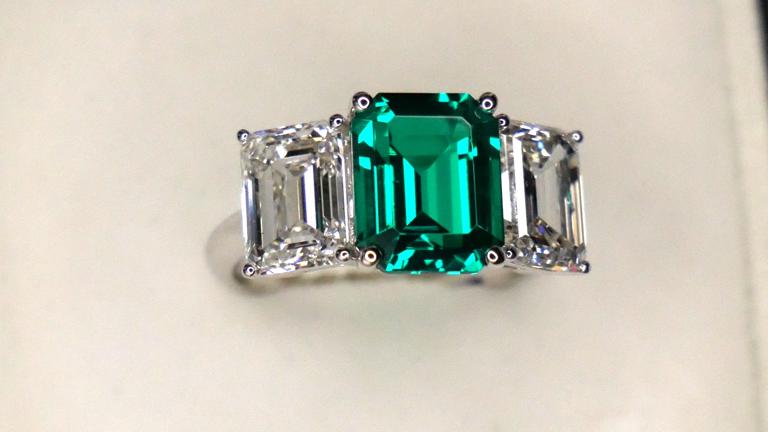 Our product set in jewelry. Emerald and diamond