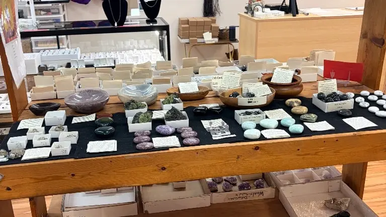 One of the wooden units with merchandise