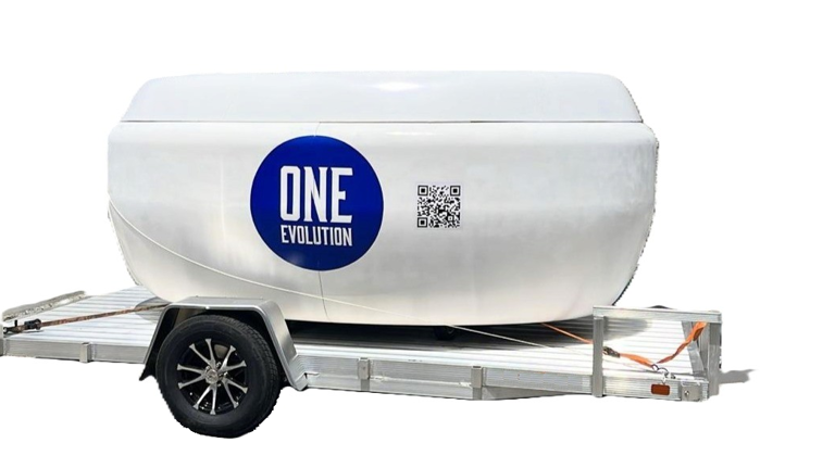 One Evolution closed Kiosk on trailer