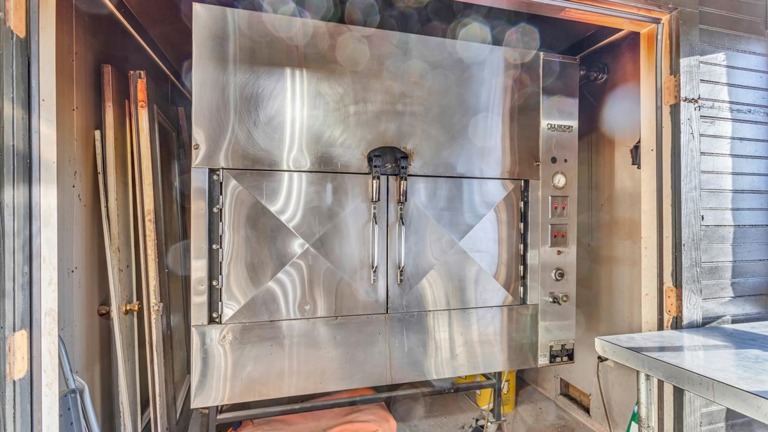 Rotisserie smoker with 8 racks