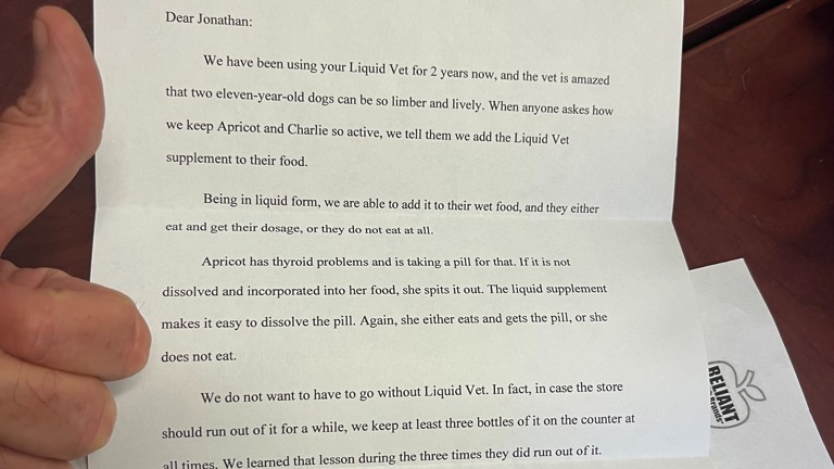 One of MANY Liquid-Vet Customer Letters