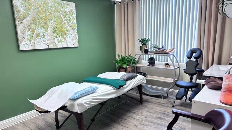 Fully equipped treatment rooms suitable for acupuncture, physical therapy, chiropractic care, or wellness services.