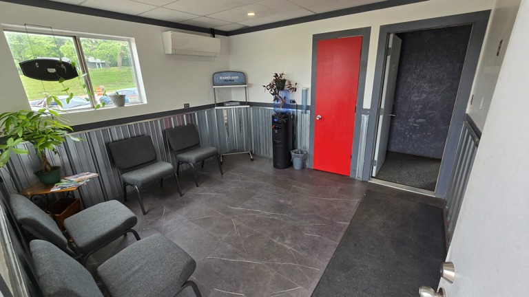 Customer waiting room with private bathroom