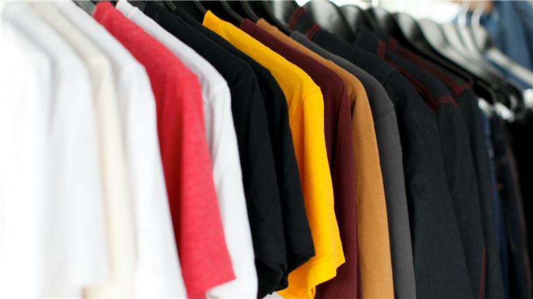 rack of t-shirts
