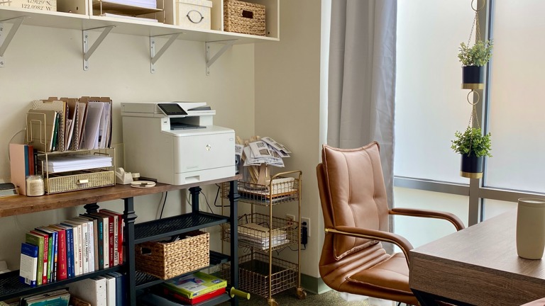 Office with built in shelving