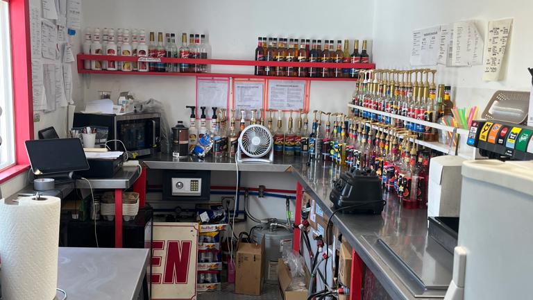 inside: syrups and register