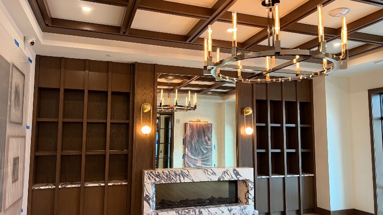 Custom build Oak veneer Libeary and ceiling 