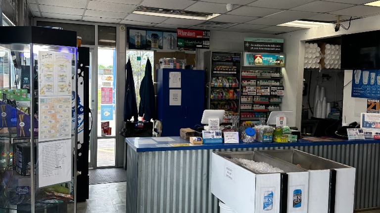 The sales counter and tobacco displays
