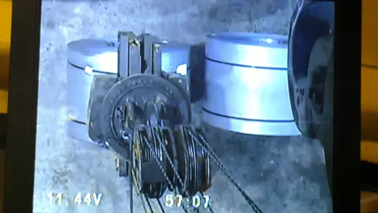 View of roll of steel in steel mill with HoistCam from operator's cab