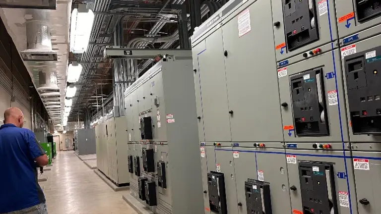 Switch gear room at a data center