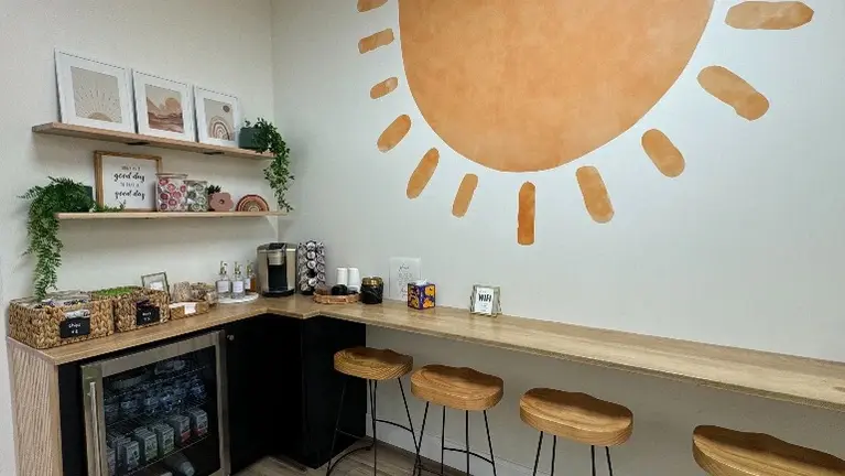 Self-serve coffee bar where parents can relax.