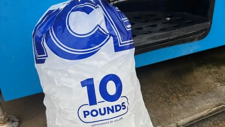 Fresh 10-lb bagged ice product produced on site