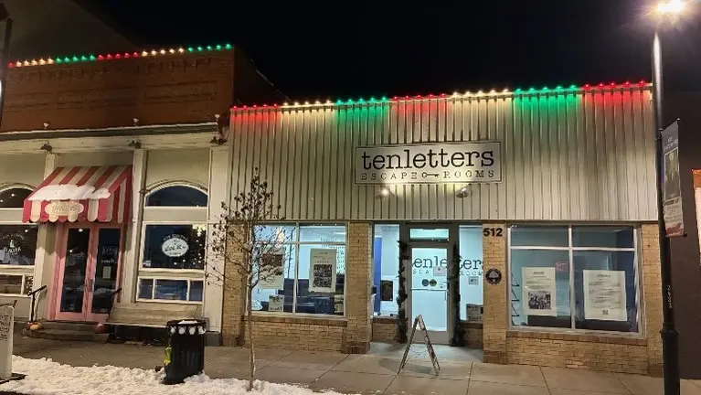 Exterior at night - main street, ice cream nextdoor