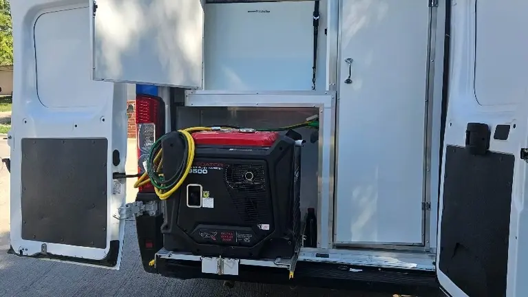 Back of upfitted van Back of upfitted van