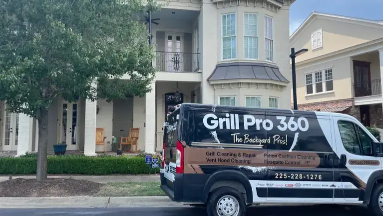 Branded service vehicle operating in high-end residential neighborhoods, demonstrating established market presence and strong brand visibility.