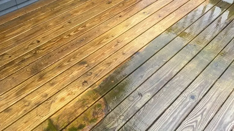 Deck prepped and stained