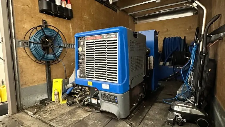 Full Carpet Cleaning Set-up: Truck-mounted Machine, Hoses, Chemicals, etc. Full Carpet Cleaning Set-up: Truck-mounted Machine, Hoses, Chemicals, etc.