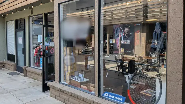 Front of store. Located in a vibrant downtown in a courtyard across from a local brewery.