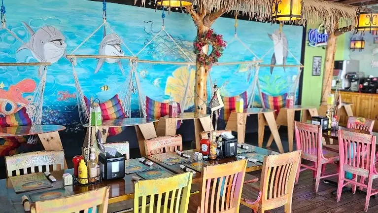 Hand painted murals, chairs, tables. Rockport Style!