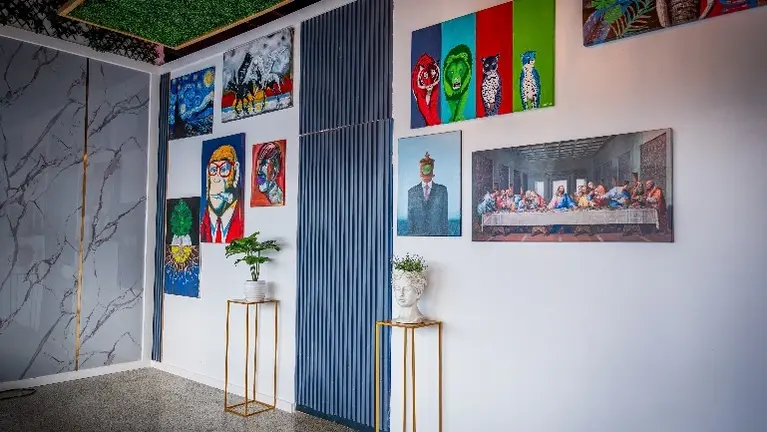 Curated Artwork and Modern Design Create a Unique and Sophisticated Atmosphere