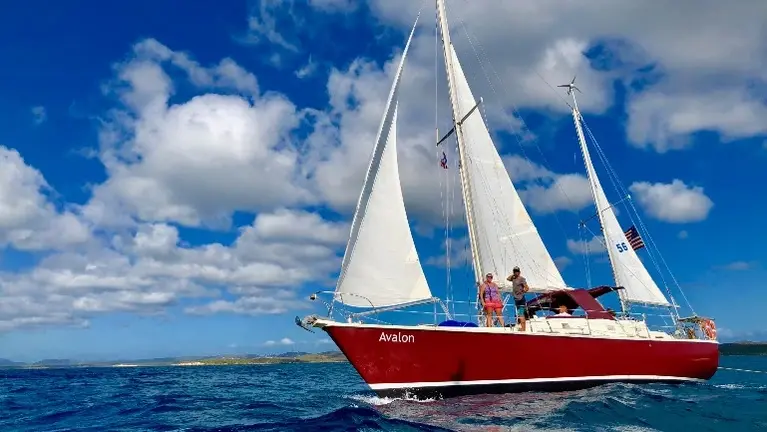 Classic Sailing Vessel Avalon, a 1974 Pearson 419 Ketch, under full sail Classic Sailing Vessel Avalon, a 1974 Pearson 419 Ketch, under full sail