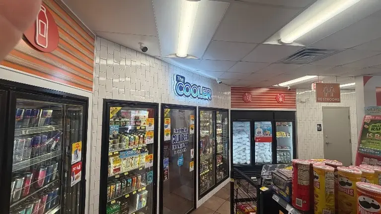 Wall lined coolers with walk in beer cave 