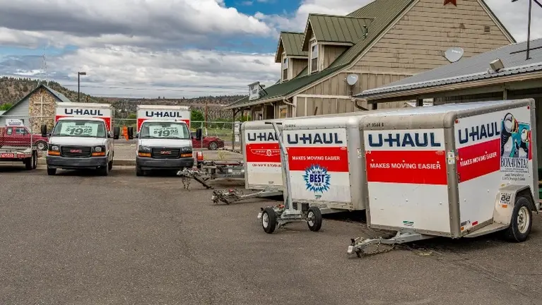 U'Haul truck and trailers