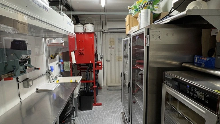 Grow lab with HEPA flow hood, steam pasteurization, commercial batch mixer and dehyrator. 