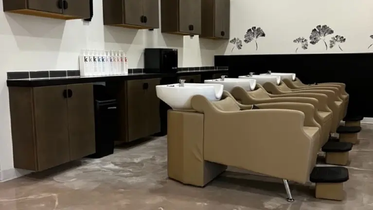 Shampoo bowls and additional storage Shampoo bowls and additional storage