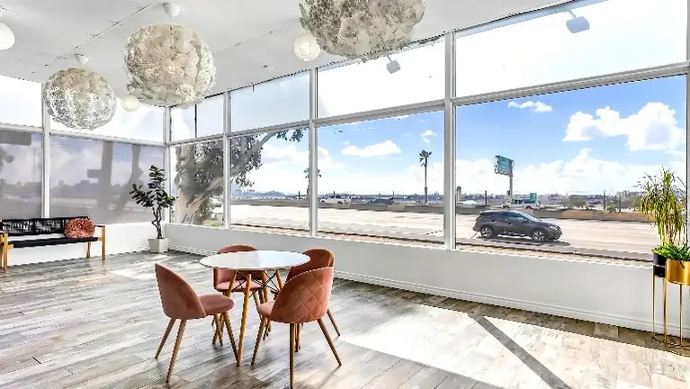 Large window view of the city