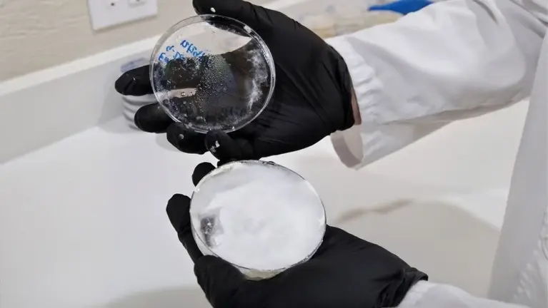 Proprietary mushroom cultures under inspection in the sterile mycology lab — the genetics, protocols, and cultivation knowledge transfer with the sale.