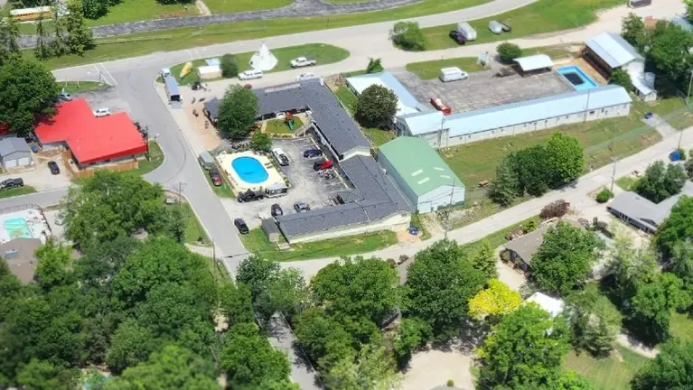 Aerial view, dark gray roof Aerial view, dark gray roof