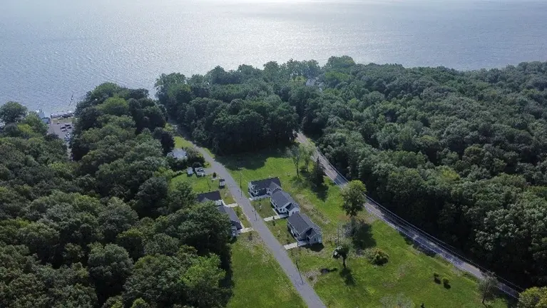 A lakeside cottage community A lakeside cottage community