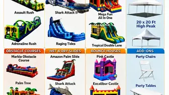 $59,000 Turnkey Bounce House, Inflatables Slides, Tents and Tables