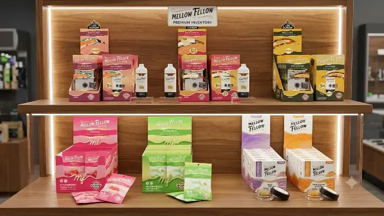 Mellow Fellow’s comprehensive premium product line, including 5ml Terp Sauce vapes with LED screens, 50mg Hemp Edible gummies, and Live Resin concentrate jars Mellow Fellow’s comprehensive premium product line, including 5ml Terp Sauce vapes with LED screens, 50mg Hemp Edible gummies, and Live Resin concentrate jars