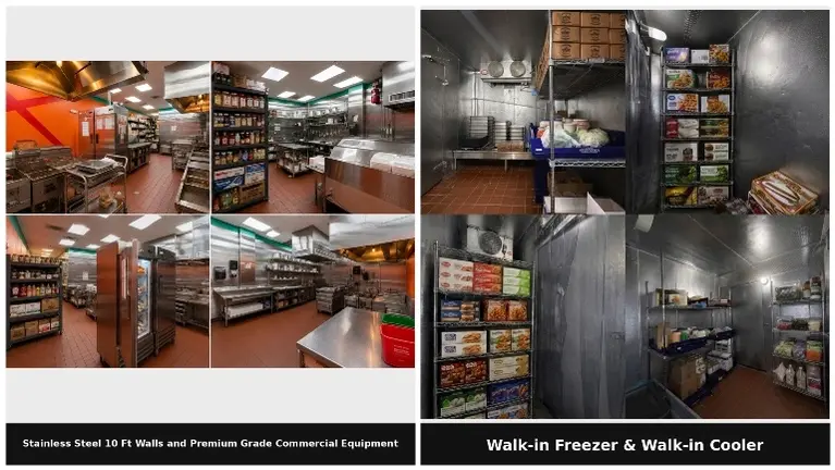 stainless steel commercial kitchen, walk-in cooler, walk-in freezer