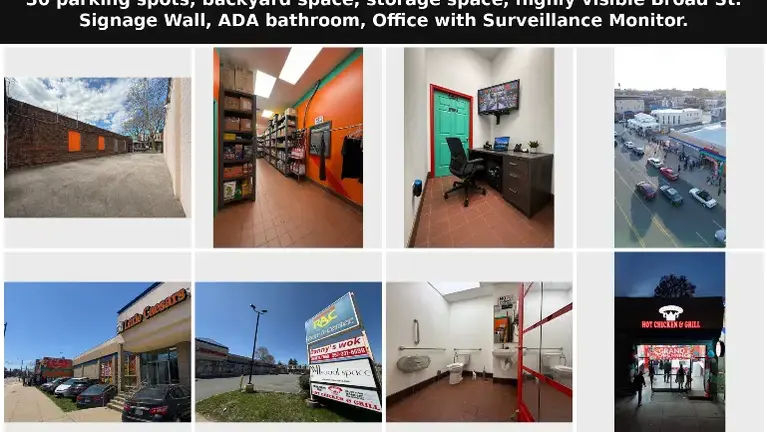 30 parking spaces, private backyard space, dedicated storage, ADA-accessible bathroom, private office with surveillance monitoring, and excellent visibility fr