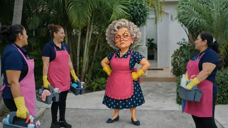 M.I.L. Cleaners team and Mother-in-Law brand mascot M.I.L. Cleaners team and Mother-in-Law brand mascot