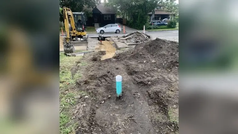 Sewer lateral replacement in progress Sewer lateral replacement in progress